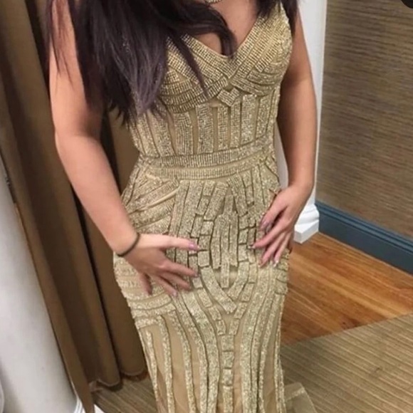 champagne gold formal dress